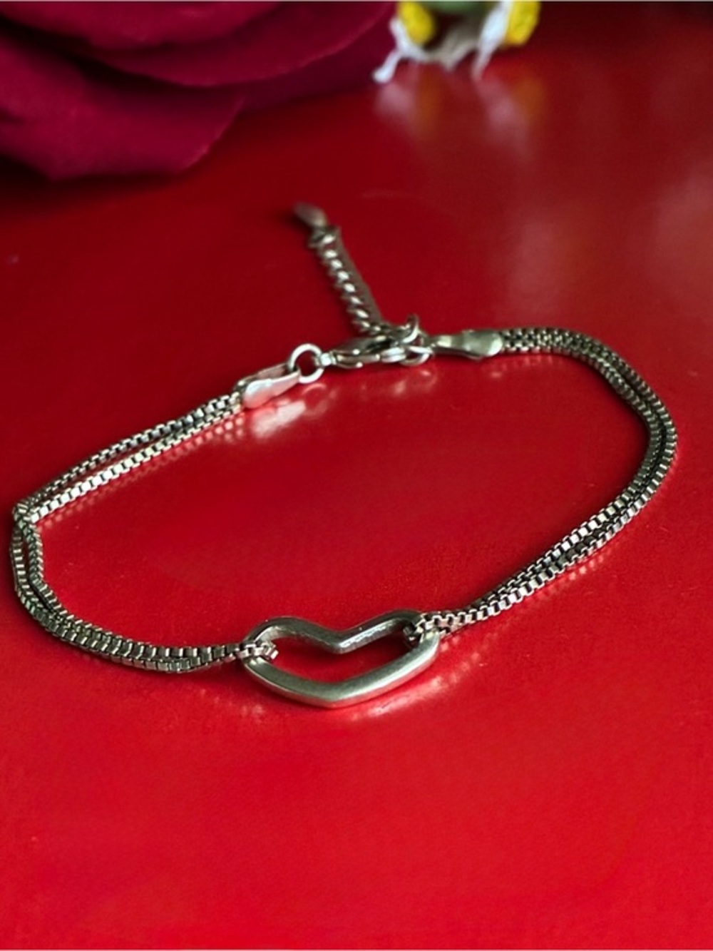 925 Silver Heart Link Bracelet - Women Jewelry 8” Adjustable
